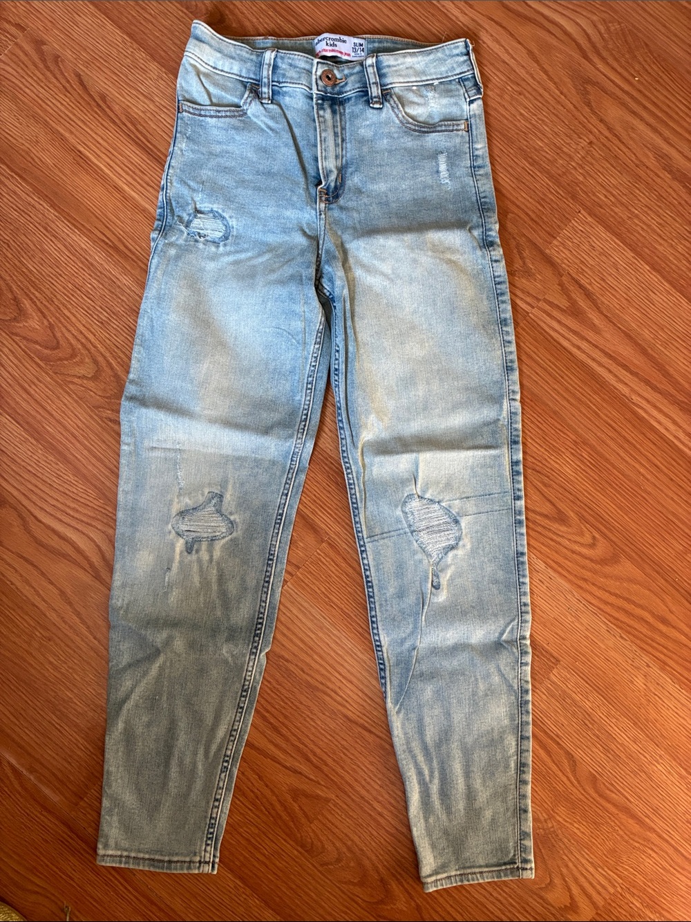 Abercrombie Kids Light Blue Distressed High Rise mini mom jeans